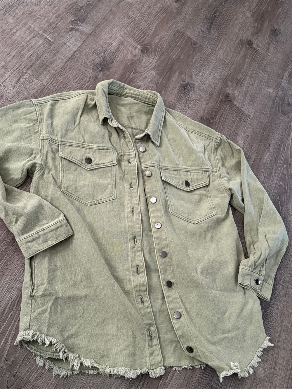 Men's Olive Green Button-Down Casual Shirt Jacket